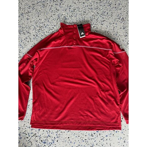 Adidas Stadium 1/4 Snap Sleeve Knit Pullover Midweight Red White Mens Size L - Picture 2 of 2
